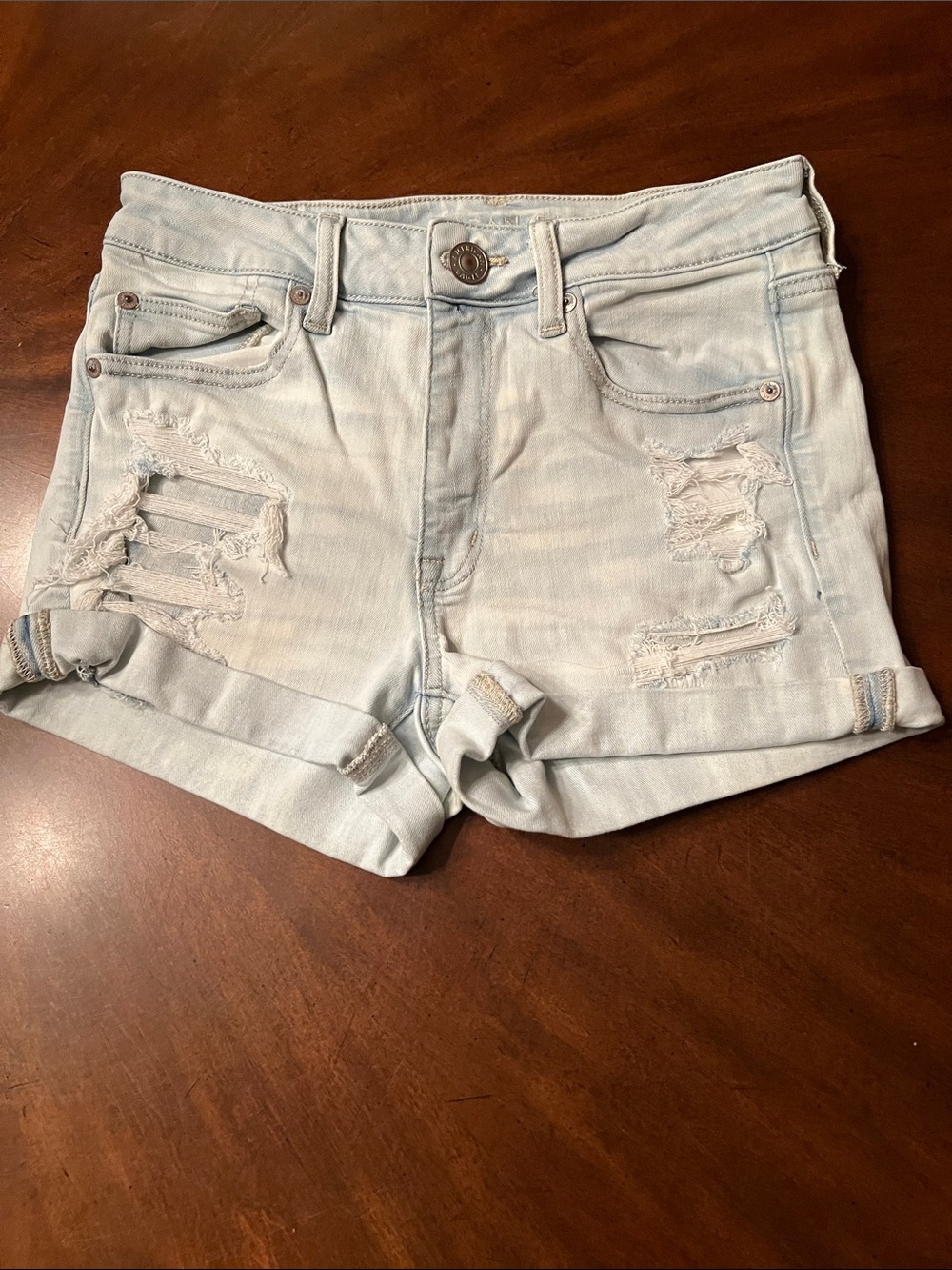 American Eagle Outfitters Light Blue Distressed Denim Shorts
